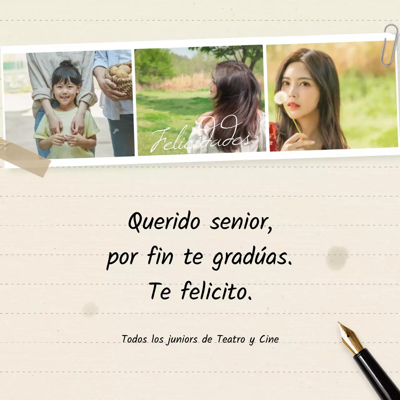 Celebre la graduación con un concepto sentimental escrito a mano en un marco tricolor