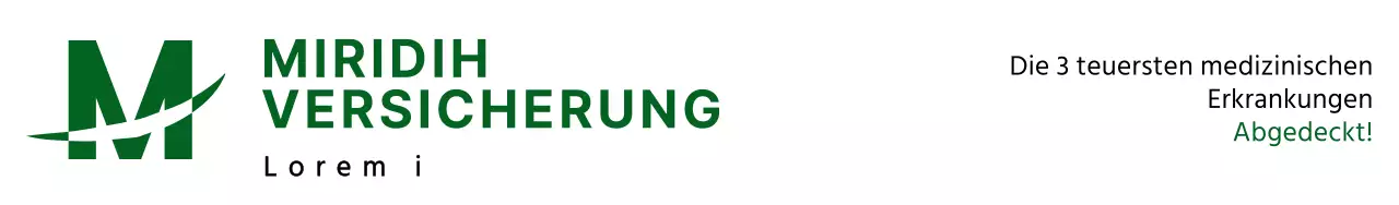 Ein einfaches Design mit einem grünen Logo und dem Namen des Versicherers sowie einer Beschreibung des Versicherungsprodukts