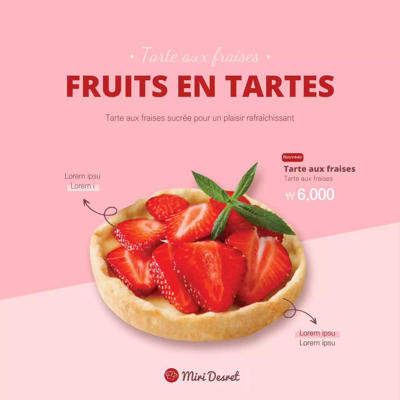 Bannière de tarte aux fraises roses