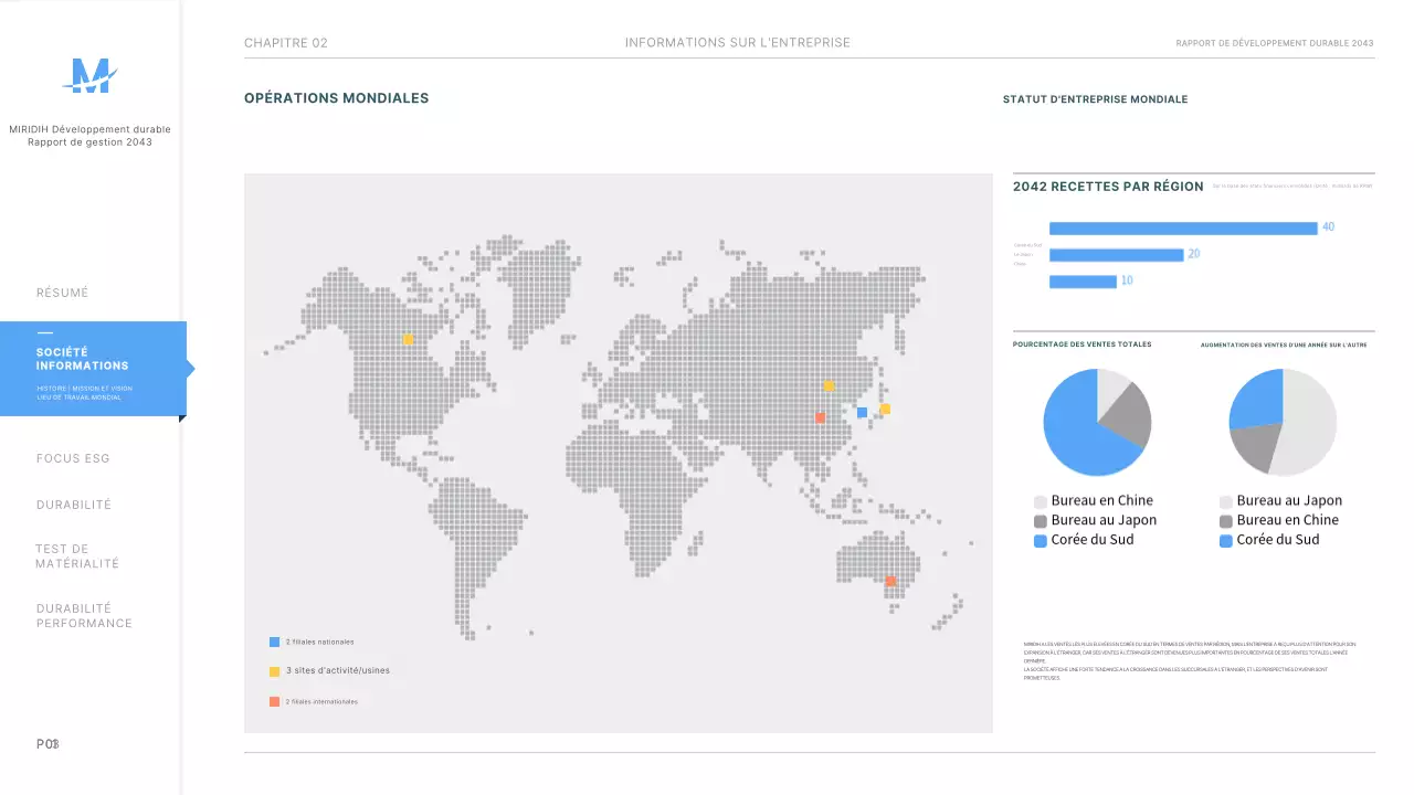 Présentation du rapport de durabilité ESG de l'entreprise en bleu clair ppt