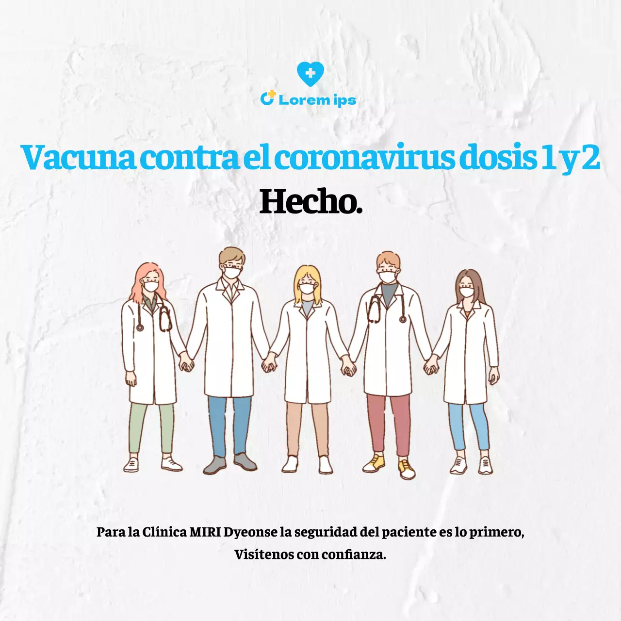 Cartel cuadrado de vacunación contra el coronavirus con ilustración en blanco