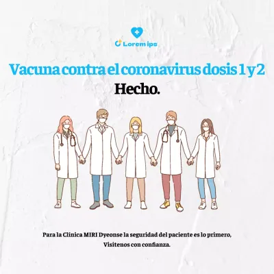 Cartel cuadrado de vacunación contra el coronavirus con ilustración en blanco