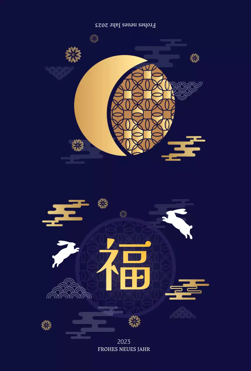 Neujahrsgrußkarte in Marineblau mit Goldbarren