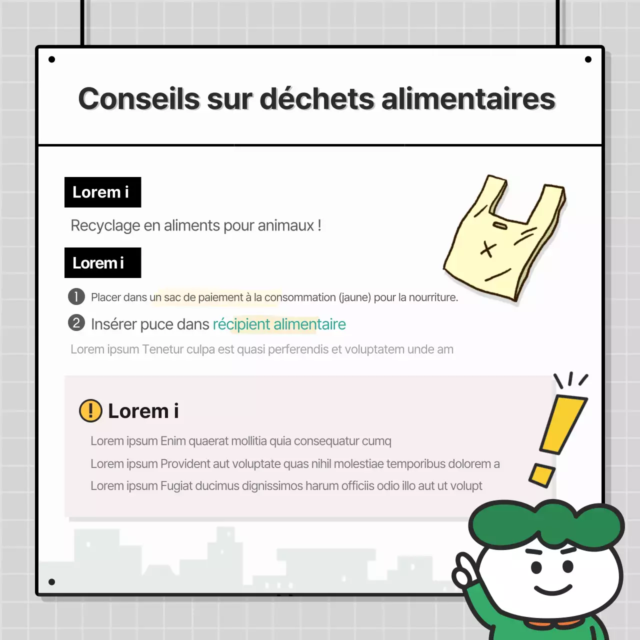 Carte de conseils sur le recyclage sur fond de villeNews