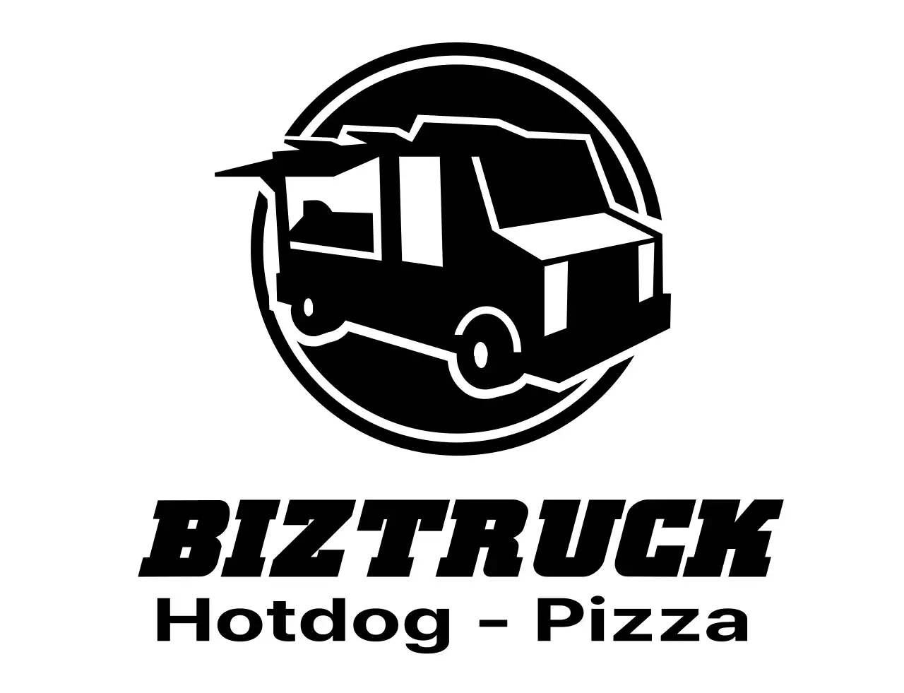 Food-Truck-Konzept mit einer einfachen schwarzen LKW-Illustration Logo