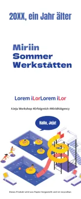 Einfacher Illustrationsstil in Marineblau und Hellblau Über den Sommerworkshop