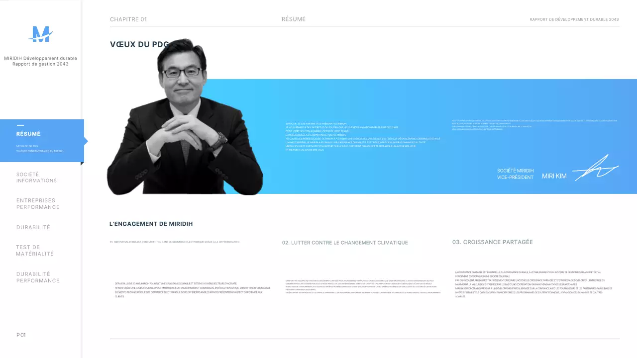 Présentation du rapport de durabilité ESG de l'entreprise en bleu clair ppt