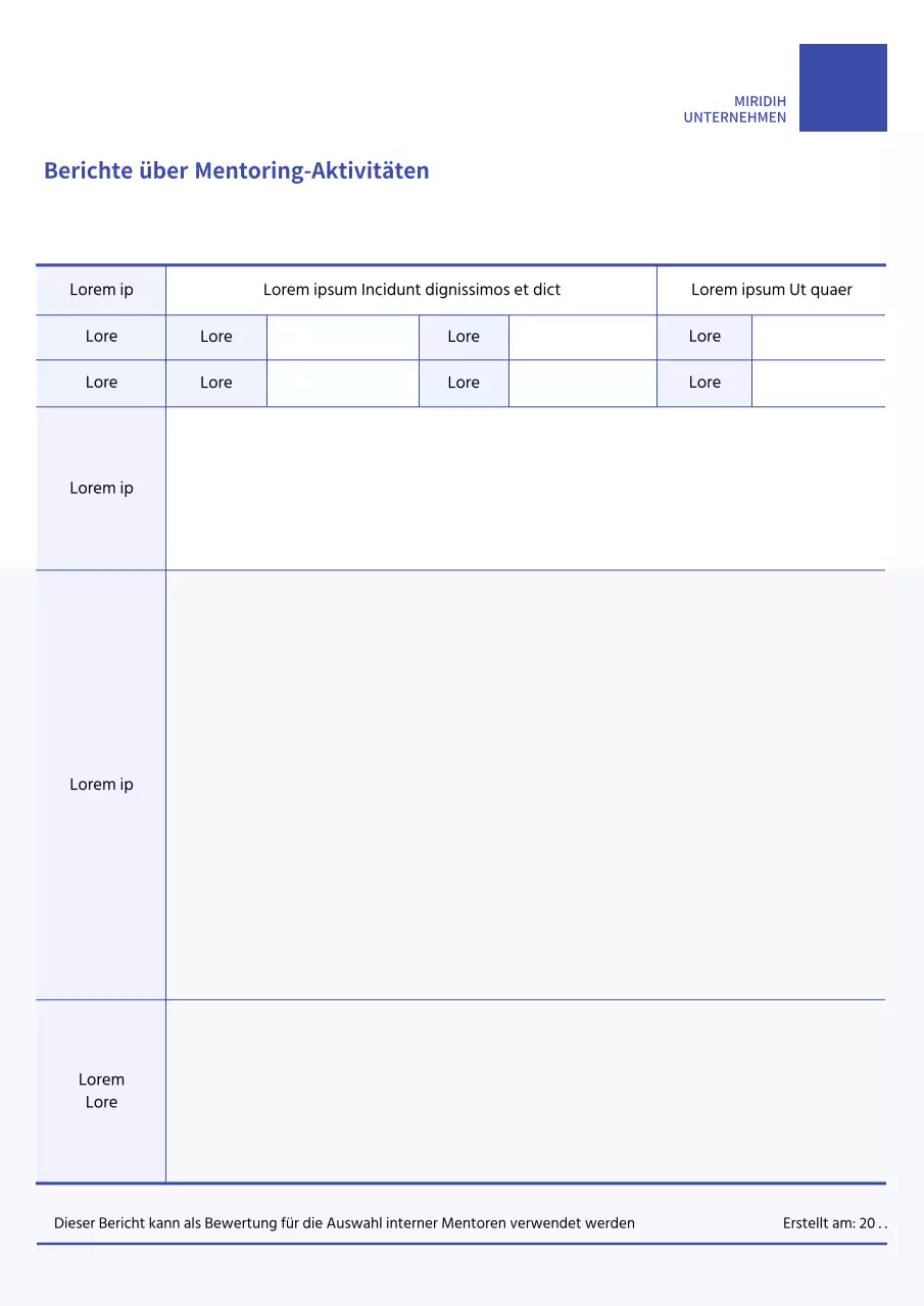 Blauer, sauberer Mentorenbrief und Bericht über die Mentorentätigkeit