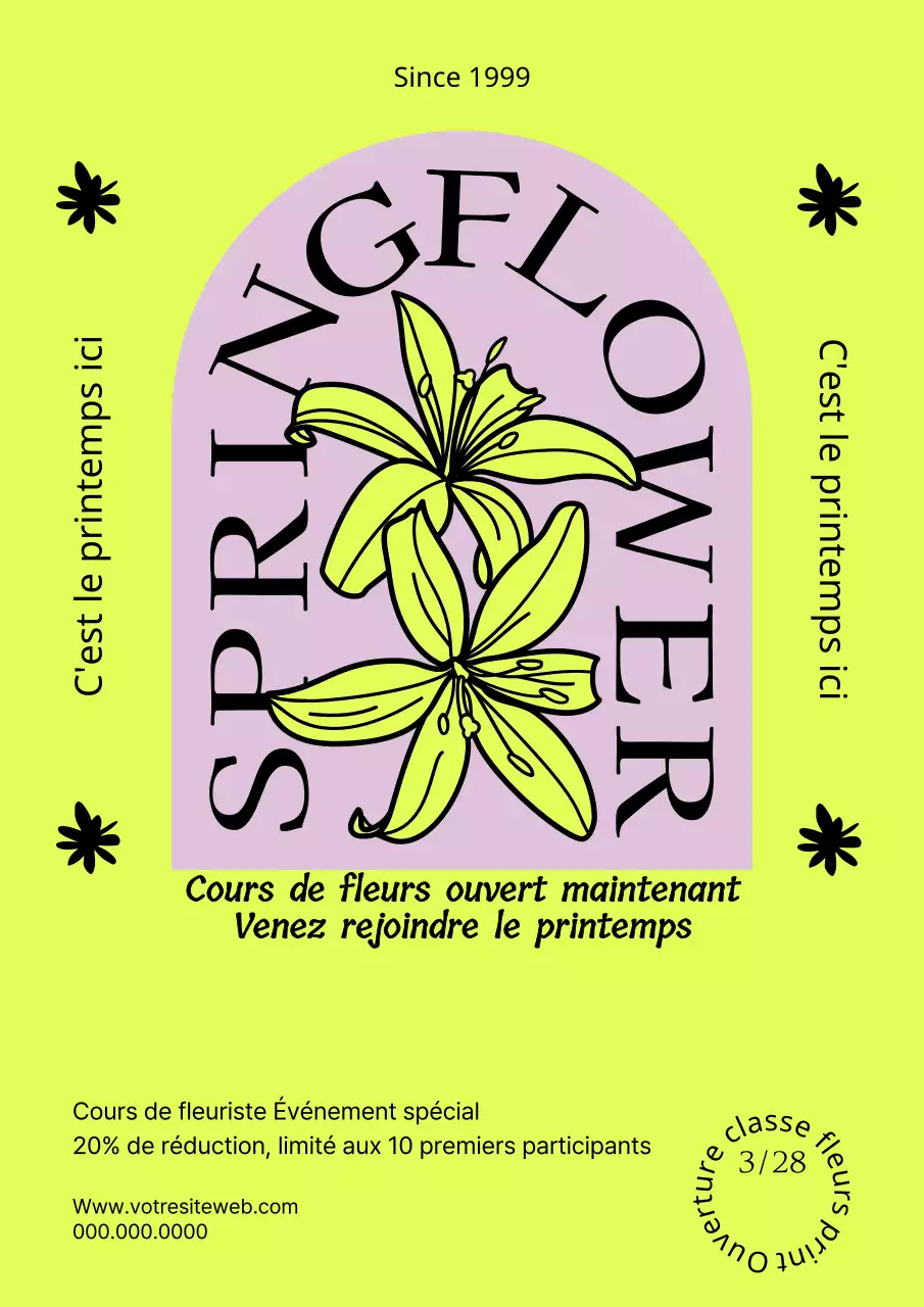 Manifestation ouverte aux classes de fleurs de printemps jaune fluo et rose