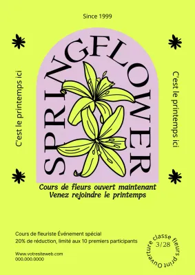 Manifestation ouverte aux classes de fleurs de printemps jaune fluo et rose