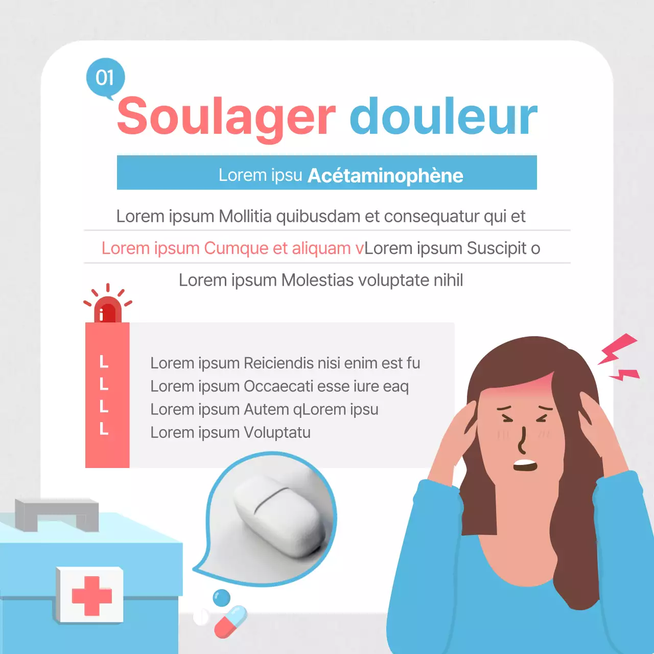 Carte des éléments essentiels de la trousse de premiers secours en bleu clairNews Design