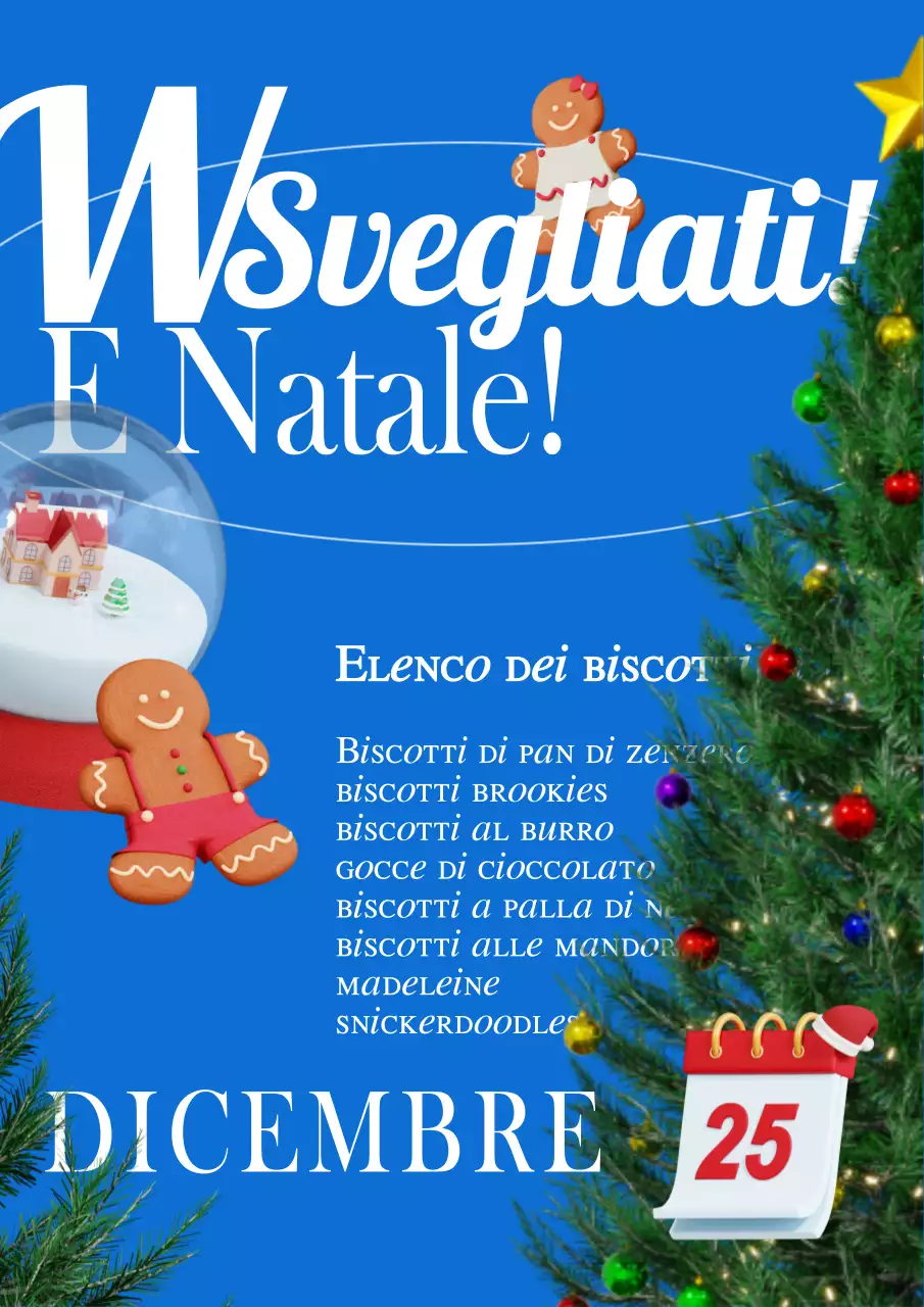 Poster di biscotti natalizi dall'atmosfera retrò su sfondo blu