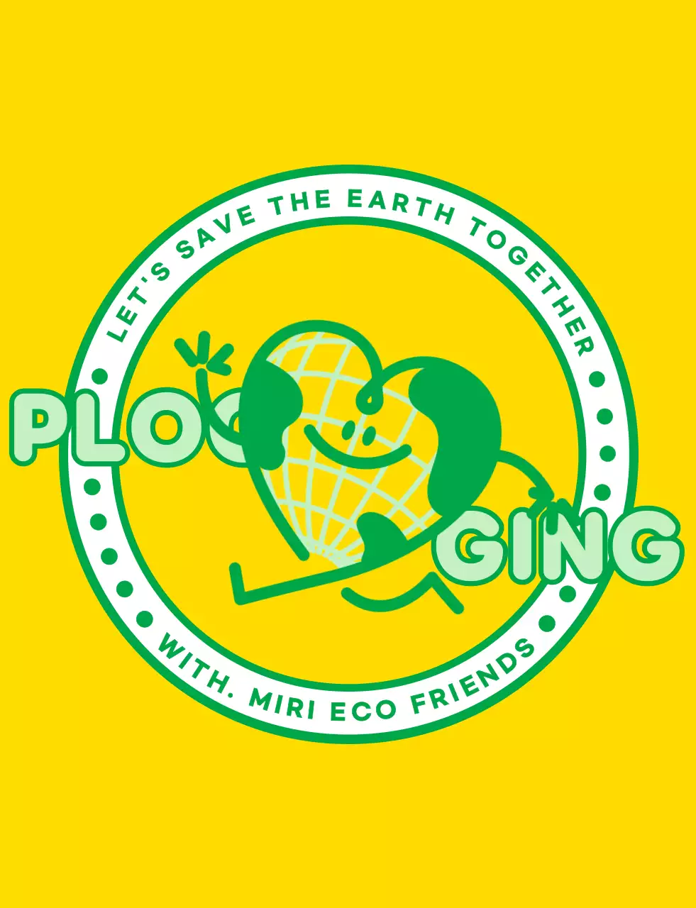 黄色と緑のかわいい地球キャラクターが入ったアンブレムロゴコンセプトの地球環境キャンペーン団体用。