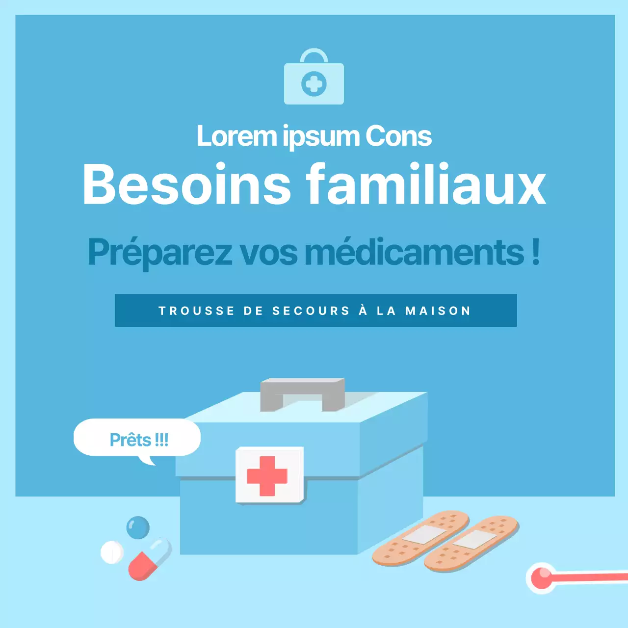 Carte des éléments essentiels de la trousse de premiers secours en bleu clairNews Design