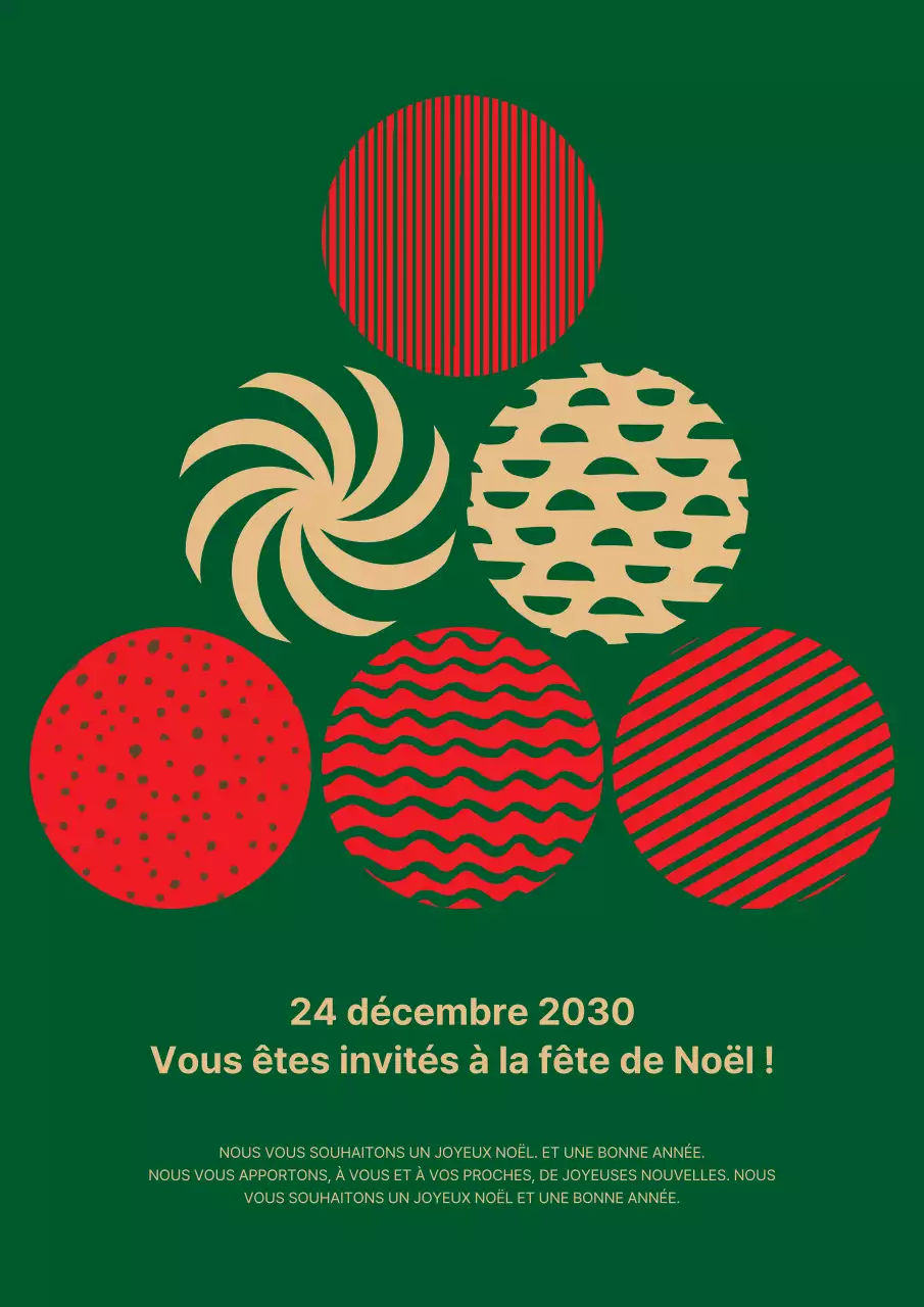 Invitation à une fête de Noël en vert, or et rouge