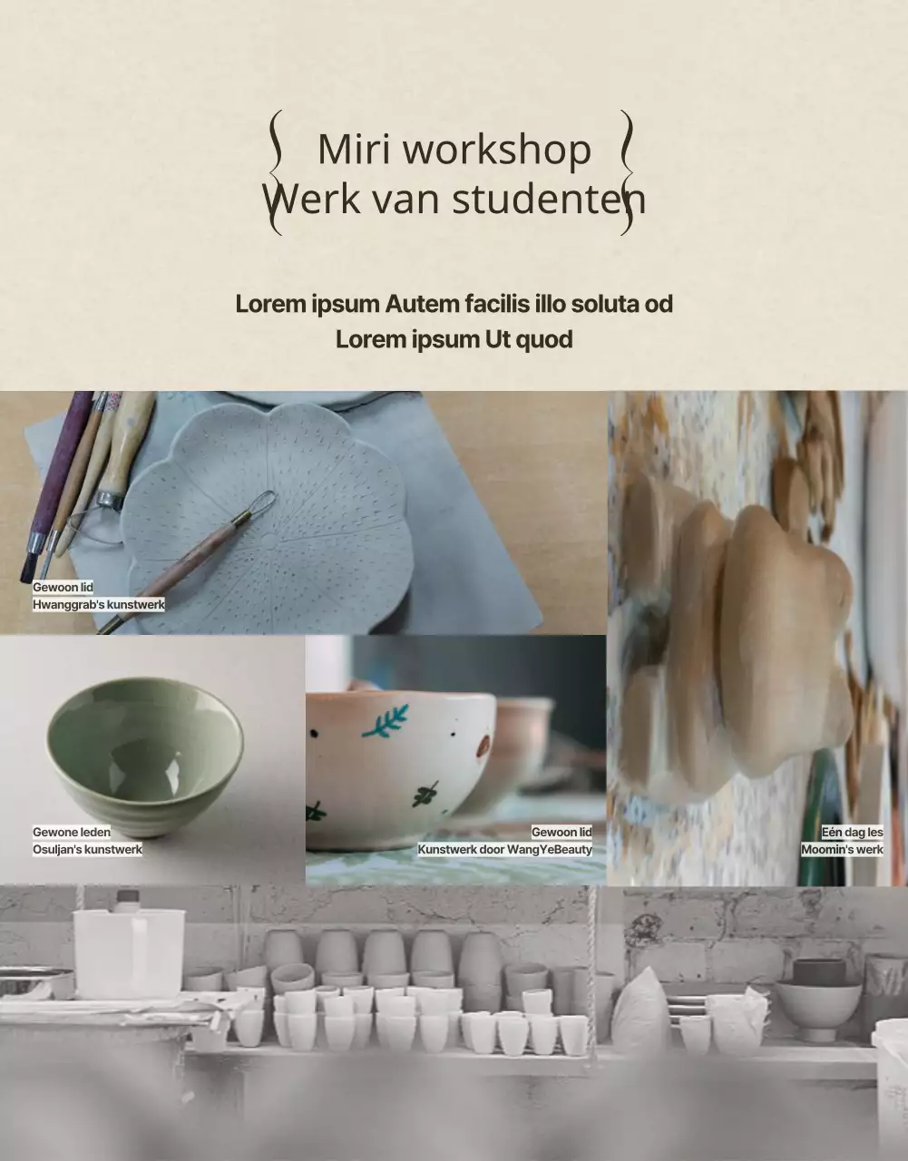 Eendaagse keramiekles met veel beige fotolijstjes