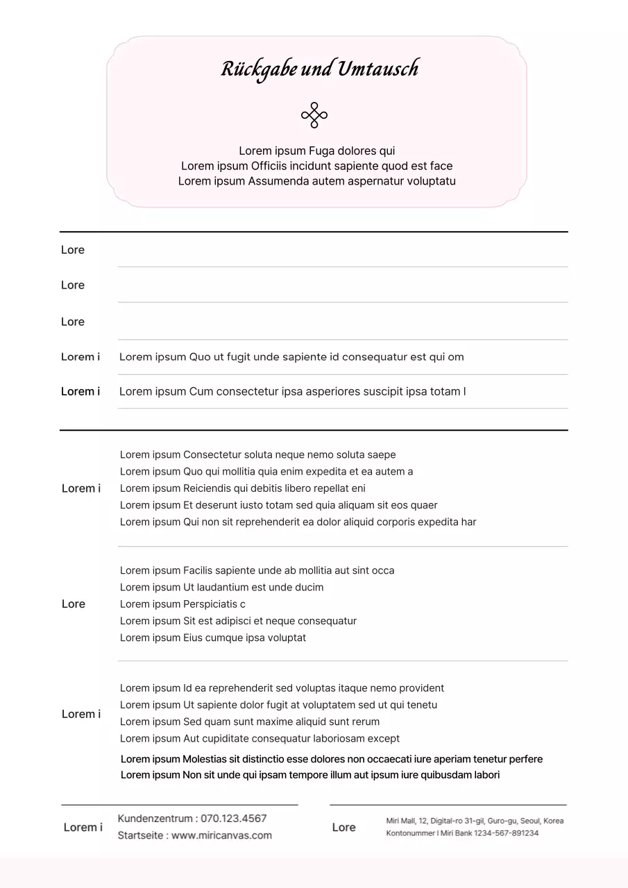 Das elfenbeinfarbene Umtauschformular für Shopper