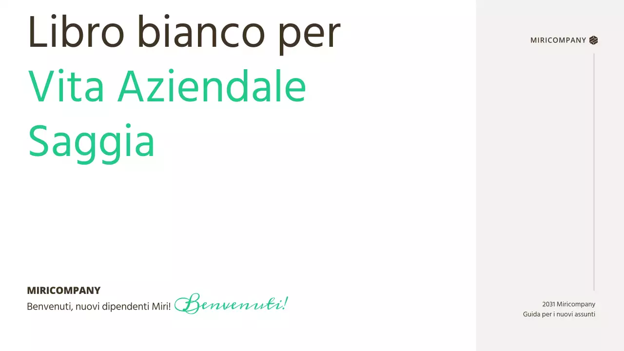 Una guida semplice ed essenziale per i nuovi assunti, con accenti verdi.