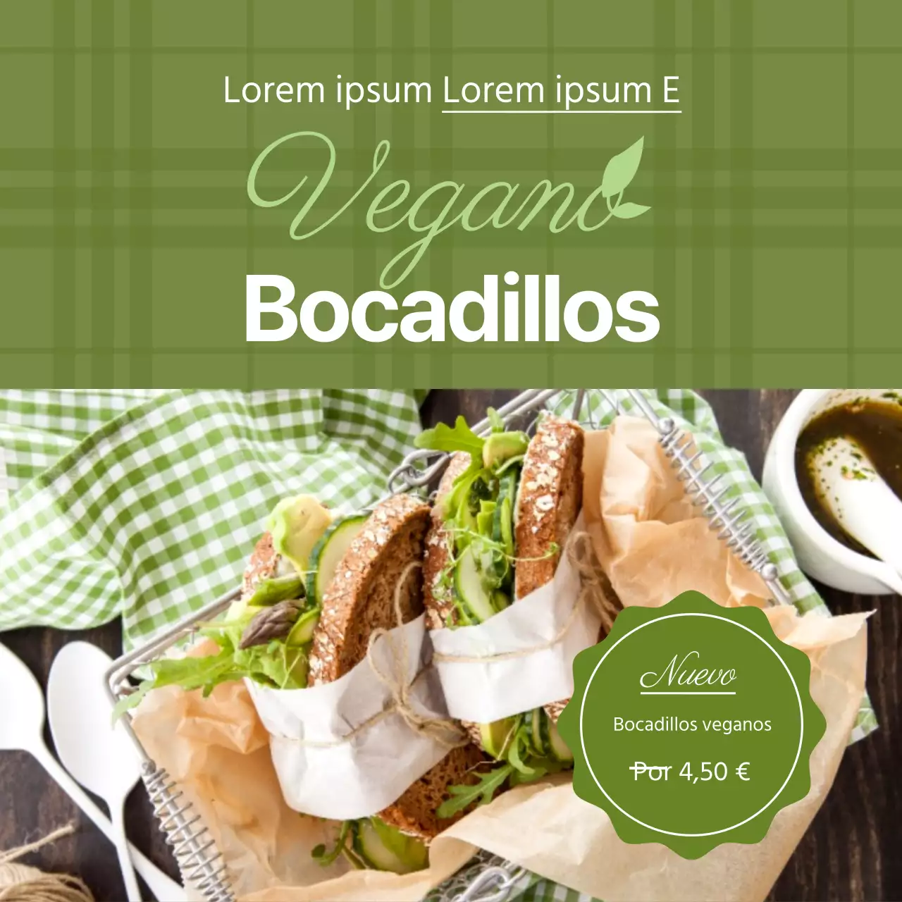 Patrón a cuadros verdesLa imagen destaca los sándwiches veganosNuevos sándwiches veganos