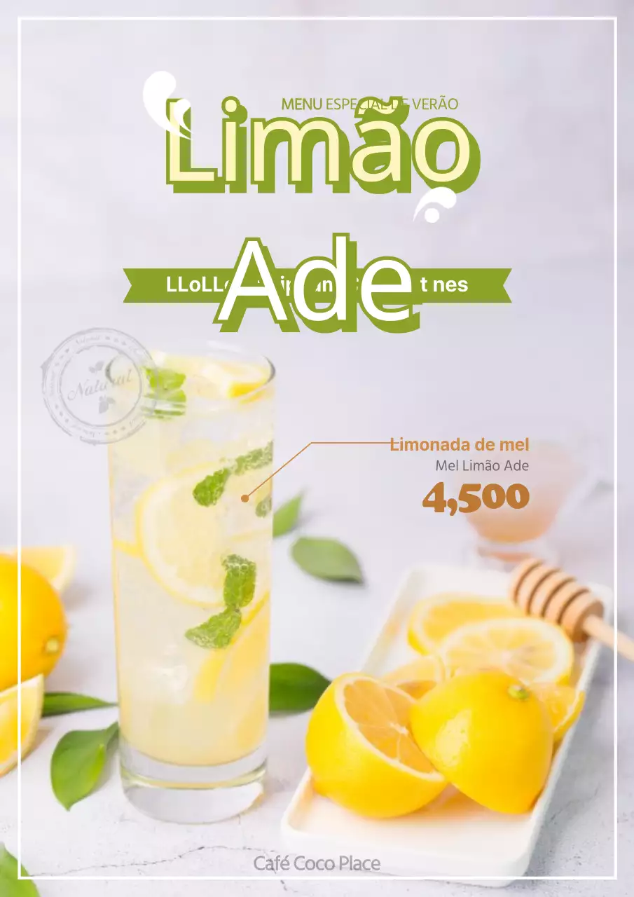 Publicitar um novo item do menu de bebidas Honey Lemonade