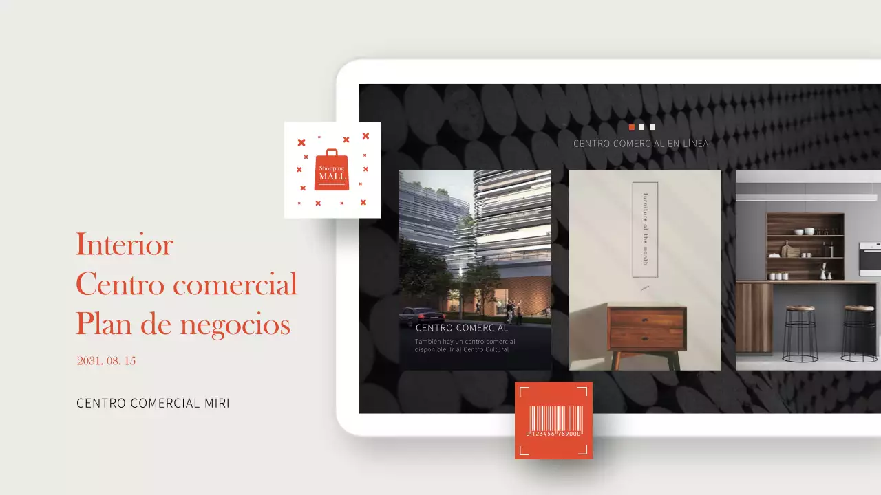 Interior sencillo y cálido en naranja y marrón Plan de negocio de un centro comercial