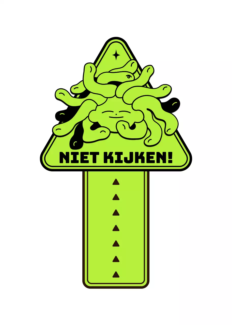 Een leuke en hippe illustratie van een embleemlogo in chartreuse voor persoonlijke goederen.