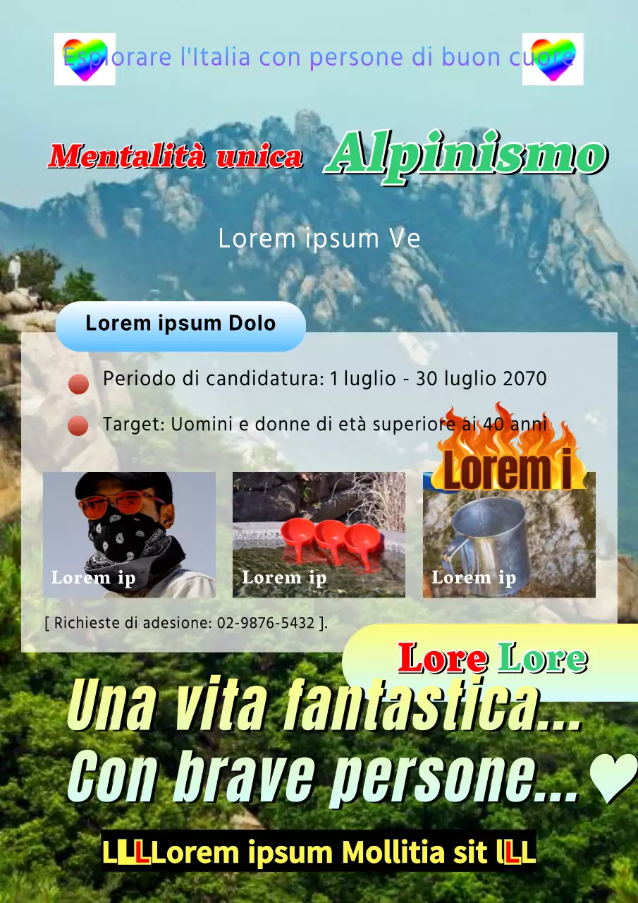 Assunzione di un club di montagna colorato, in stile anziano e retrò