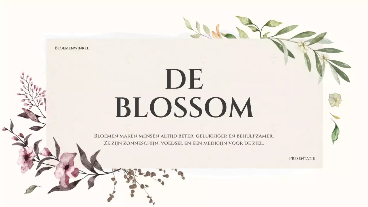 Bloemenwinkel introductie met aquarel afbeelding van beige bloemen