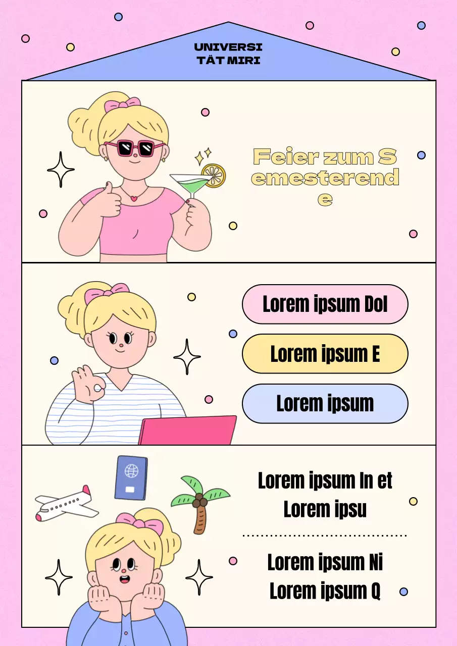 Hübsche rosa-gelbe Mädchen-College-Party zum Abschluss des Semesters