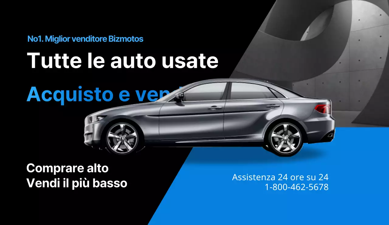 Design pulito per la promozione di auto usate in un'elegante combinazione di colori blu