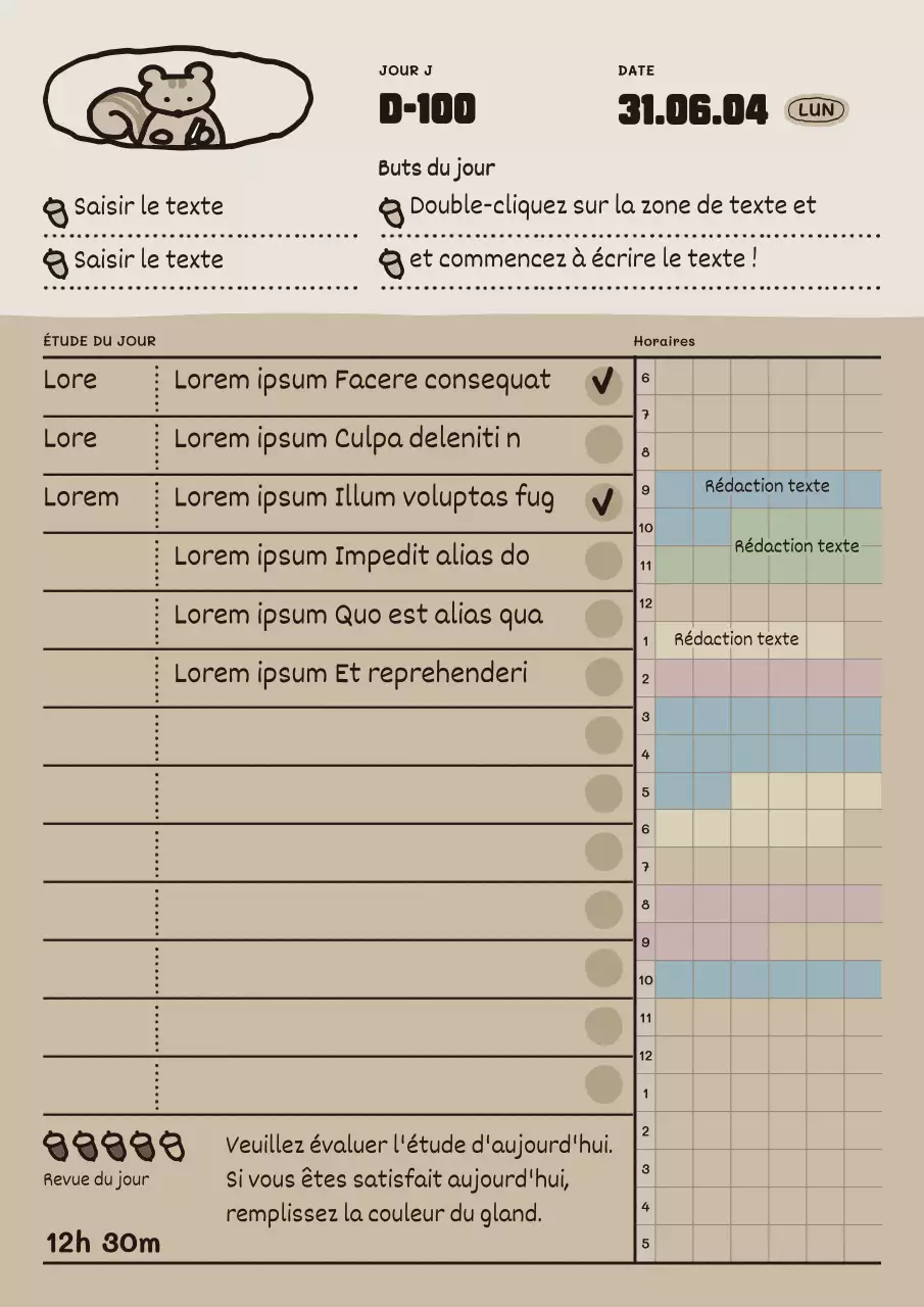 Agenda journalier avec de jolies illustrations en beige et marron