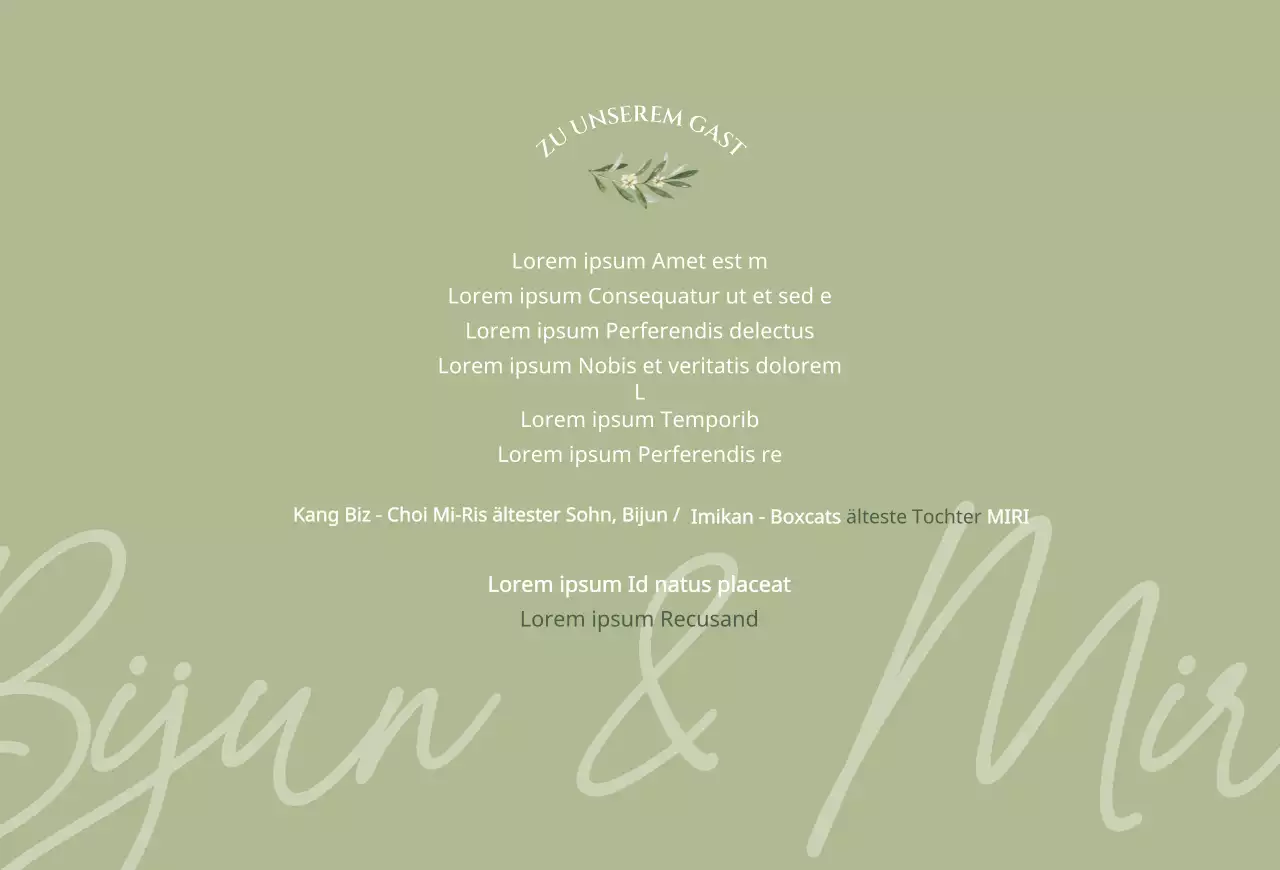 Hochzeitseinladung in Schwarz und Weiß mit grünen Akzenten