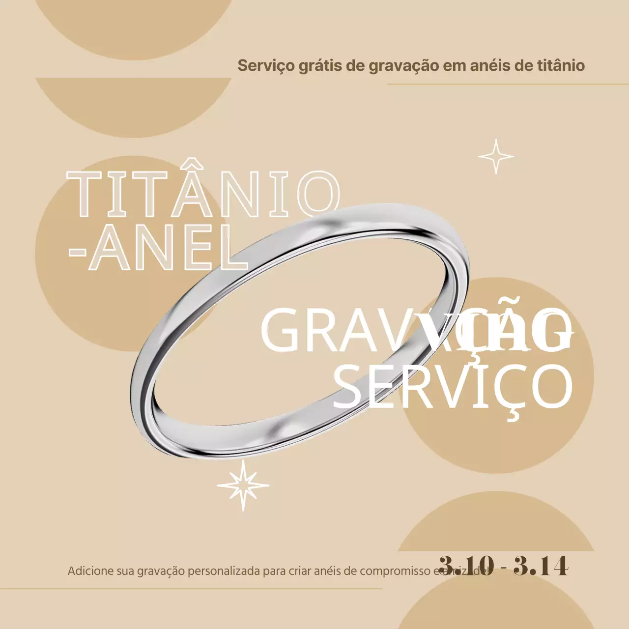 Gravação gratuita neste moderno anel de titânio em tons de bege