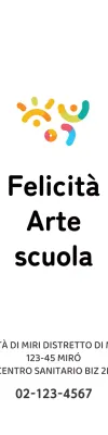 Logo e informazioni su una scuola d'arte semplice e colorata.