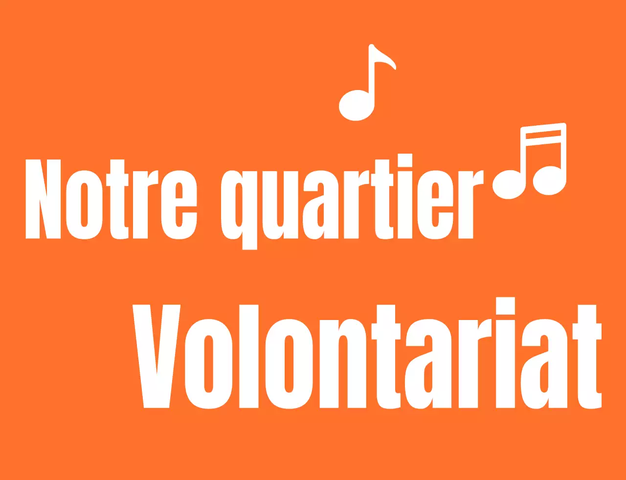 Logo avec texte rythmique en orange et blanc Organisation bénévole