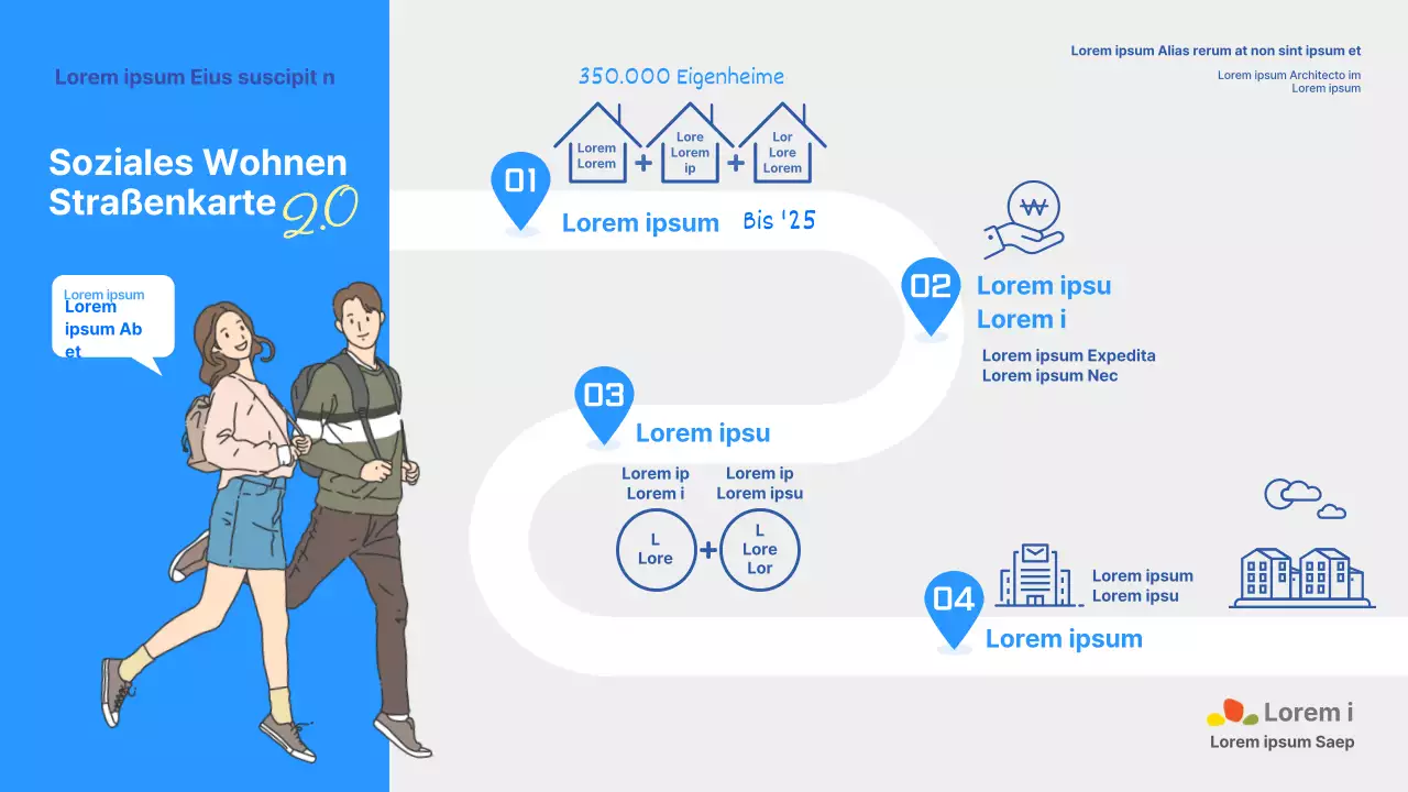 Fahrplan für Wohnen und Wohlbefinden von Jugendlichen 2.0 mit blauem Hintergrund und Illustrationen