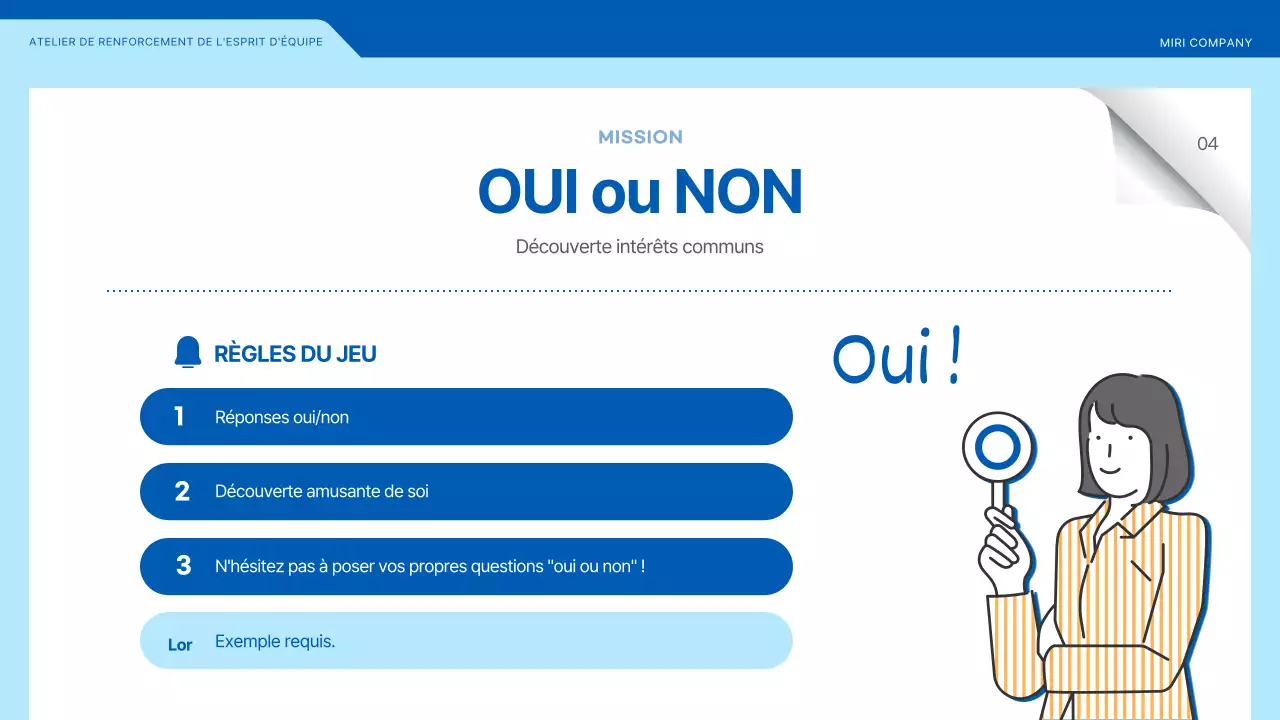 Atelier de team building mettant en valeur les illustrations en bleu et jaune