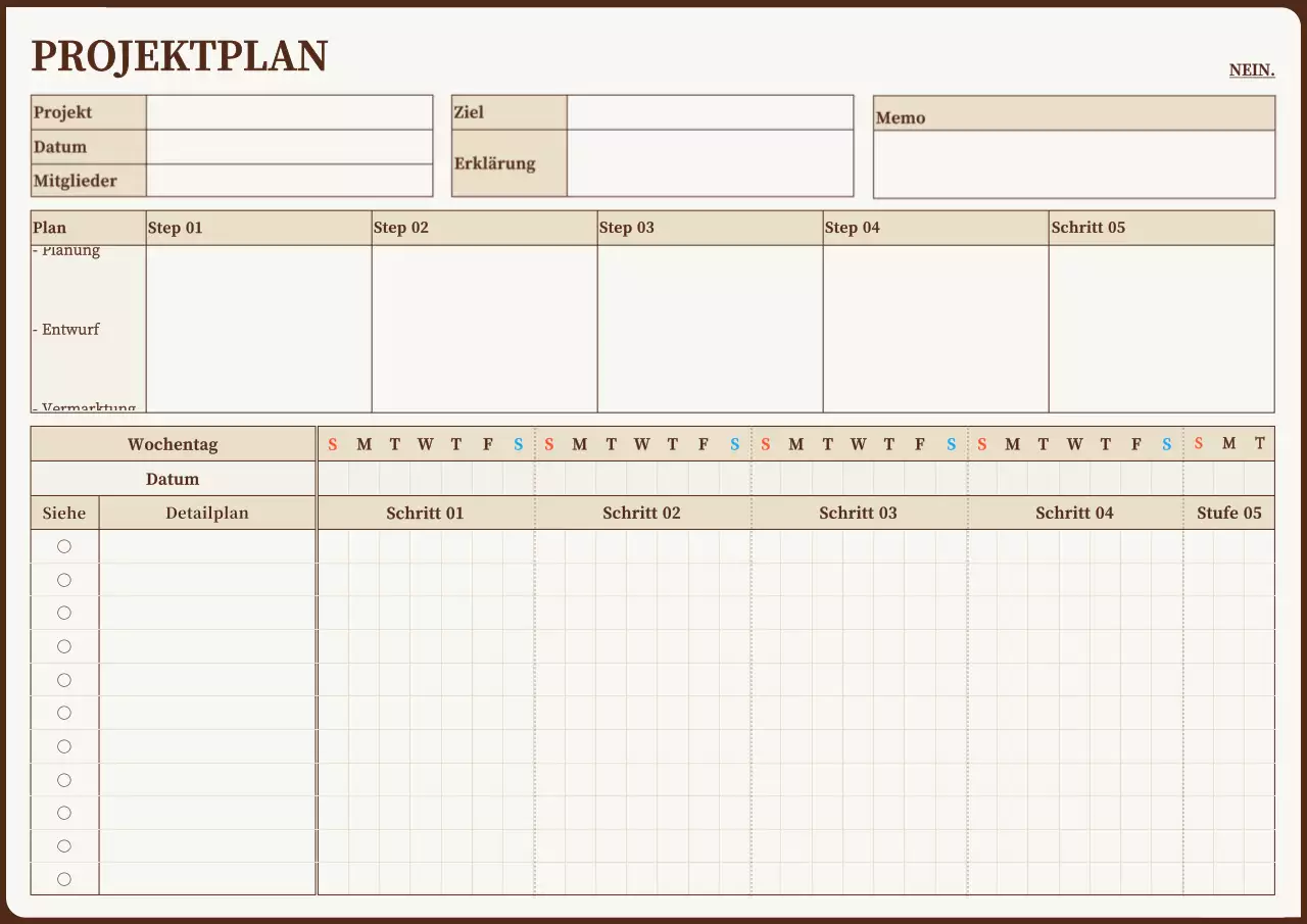 Übersichtlicher Projektplaner in Gelb und Braun