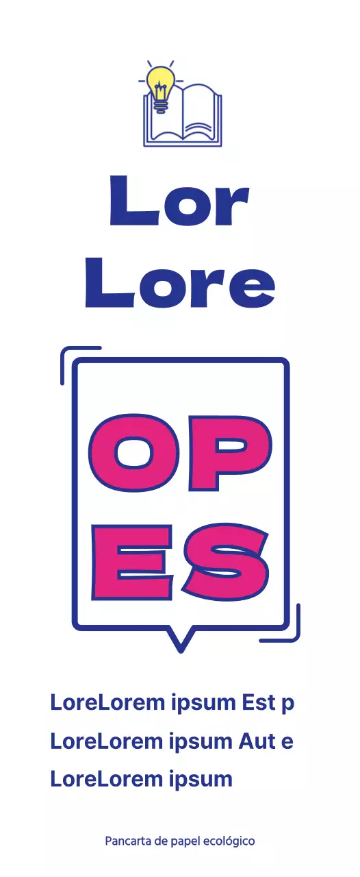 Anunciar la apertura de una biblioteca con un sencillo concepto de texto burbuja en azul marino y morado.