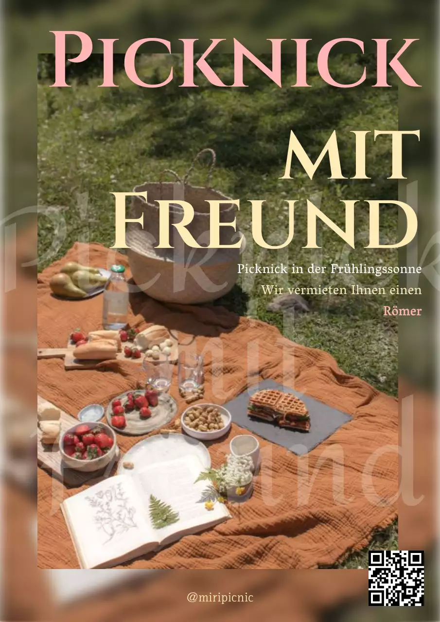 Werbung für Vintage-Picknickmieten in Rosa und Gelb