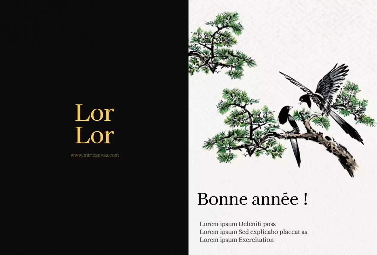 Carte de vœux traditionnelle à l'encre coréenne en noir et jaune