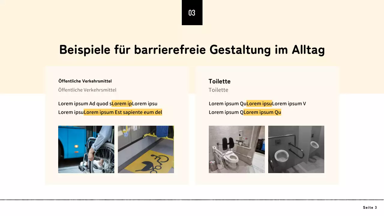 Gelbe minimalistische barrierefreie Designpräsentation