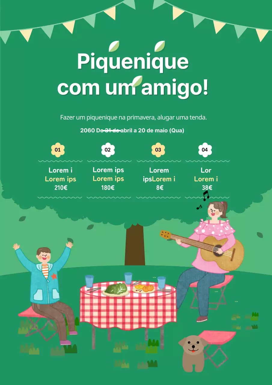 Material promocional de piquenique verde e arborizado