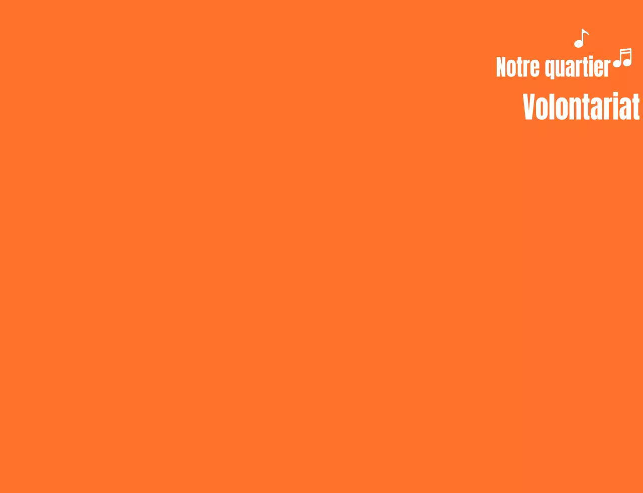 Logo avec texte rythmique en orange et blanc Organisation bénévole