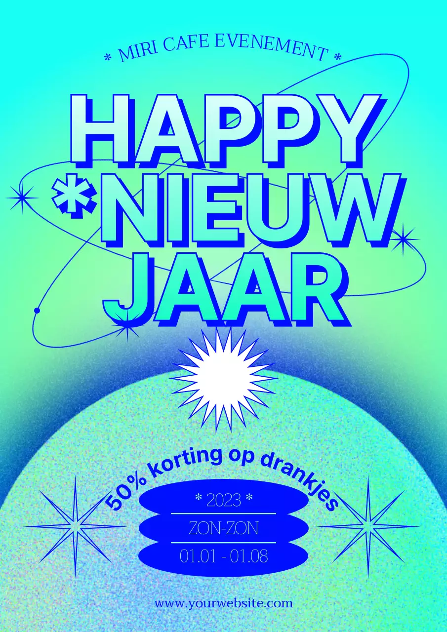 Gradiënt nieuwjaarsposter in lichtblauw en chartreuse