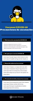 Coronavirus Vaccination X-banner con ilustraciones y tablas en azul.