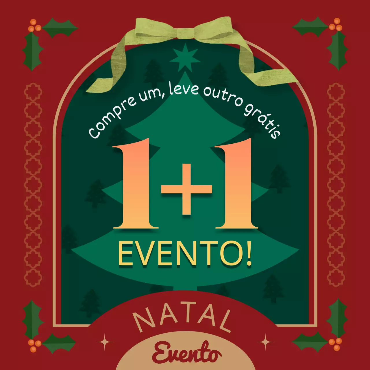 Um evento de Natal "compre um e leve outro" em verde e vermelho contrastantes