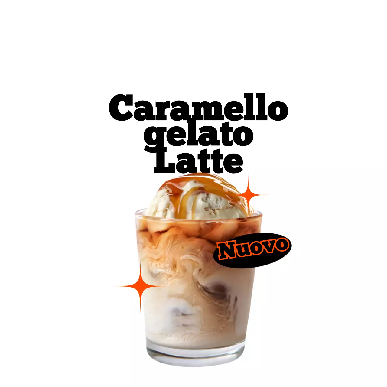 Un concept cafe alla moda in nero e rosso con un cartello di nuovi prodotti con una foto del menu attuale e il nome del menu.