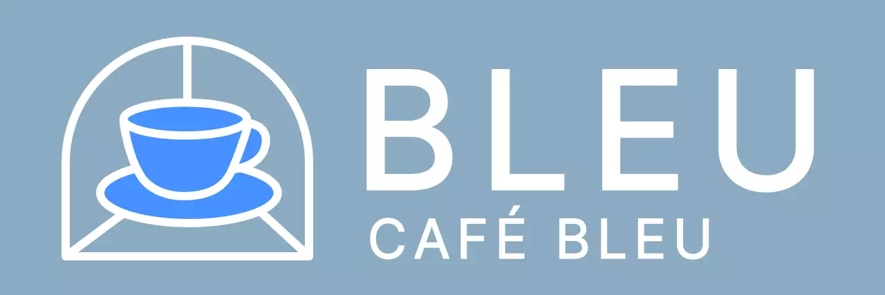 Tablier rayé de café avec illustration d'une tasse de café bleue