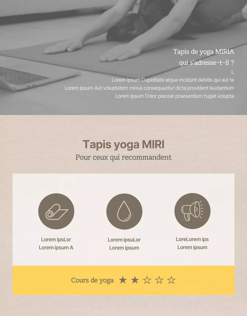 Promouvoir les tapis de yoga naturels bruns et jaunes